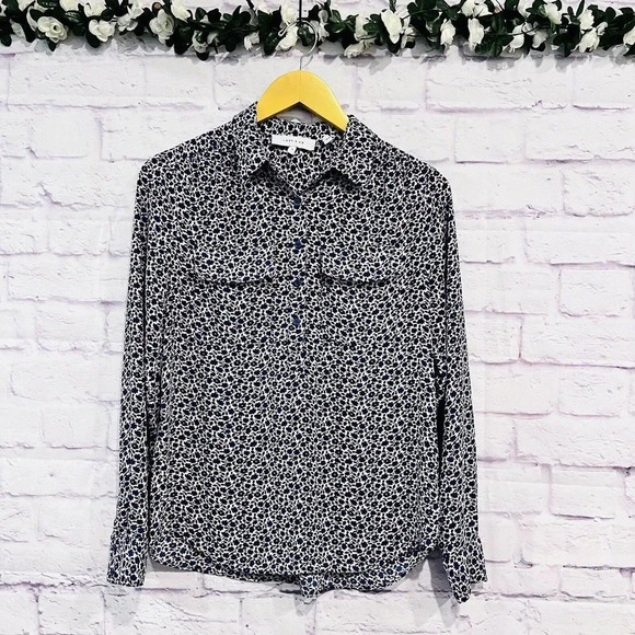 Lark & Ro Floral‎ Print Blue Pink Long Sleeve Blouse Size 4 Career Casual Shirt - Picture 1 of 11